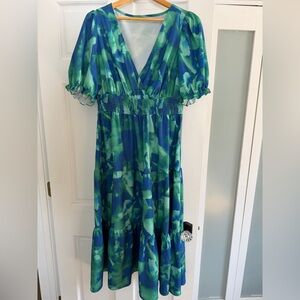 Elegant Blue and Green Women's Dress
